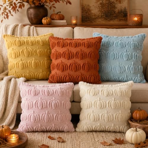 AVOIN colorlife Caramel Fall Pumpkin Throw Pillow Covers 18x18 Inch - color: Caramel, size: 18" x 18" (Pack of 2)