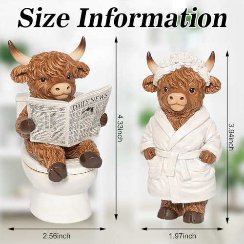 Karenhi 2 Pcs Highland Cow Figurines, Funny Bathroom Resin Statues Decor - style: Bathroom
