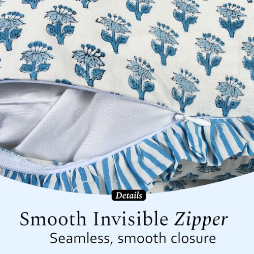 CPC Apatite Blue Block Print Ruffle Pillow Cover 16x16 Inch, Pack of 2 - color: Apatite Blue, size: 16" x 16" (Pack of 2)