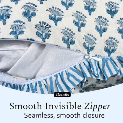 CPC Apatite Blue Block Print Ruffle Pillow Cover 16x16 Inch, Pack of 2 - color: Apatite Blue, size: 16" x 16" (Pack of 2)