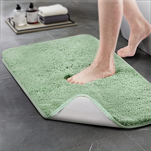 TECHMILLY Super Soft Shaggy Bathroom Rugs, Absorbent Thick Non Slip Microfiber Bath Rugs, Quick Dry Machine Washable Bath Mat for Bathroom Floor, Bathtub and Shower 20"x32" - color: Sage, size: 1'8" x 2'8" (Rectangular)