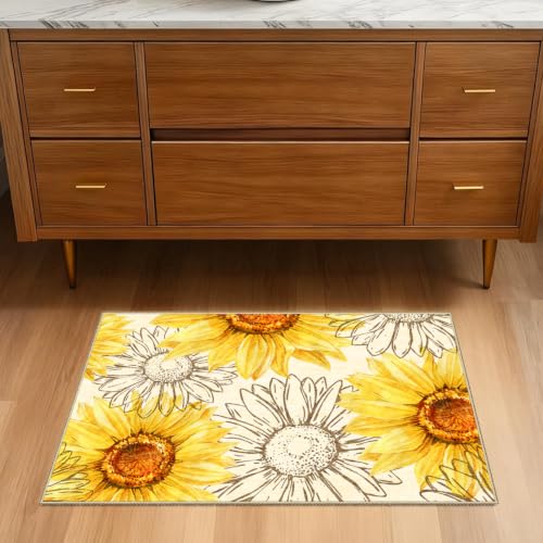 AooHHooA 2x3 Sunflower Rug, Washable Floral Entry Rug, Yellow - color: Sunflower-1, size: 2' x 3' (Rectangular)