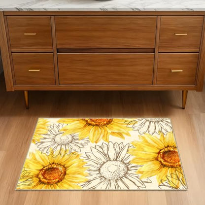 AooHHooA 2x3 Sunflower Rug, Washable Floral Entry Rug, Yellow - color: Sunflower-1, size: 2' x 3' (Rectangular)