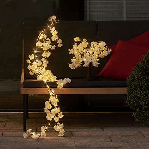 LITBLOOM Cherry Blossom Garland with Lights Battery Operated with Timer 96 Fairy Lights 6FT, Lighted White Flower Garland for Mantle Fireplace Wedding Party Spring Decoration Indoor Outdoor - style: White Cherry