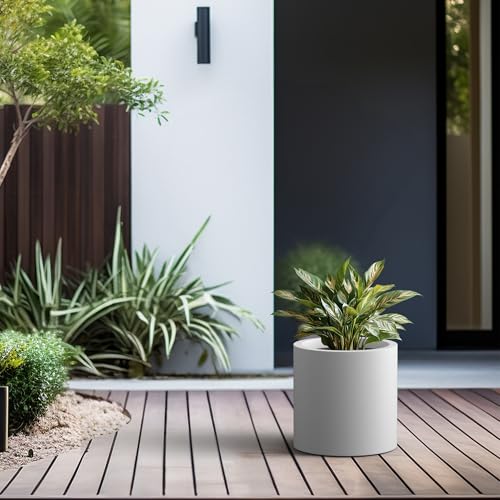 Kante Accent Round Cylinder White Concrete Planter 12.9" Tall, Outdoor - color: Pure White, size: 12.6" Dia