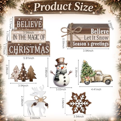 11 Pcs Christmas Table Decorations Christmas Tiered Tray Decorations Set Snowman Reindeer Wooden Stack Signs for Winter Xmas Party Home Kitchen Shelf - style: Christmas