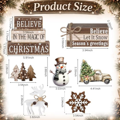11 Pcs Christmas Table Decorations Christmas Tiered Tray Decorations Set Snowman Reindeer Wooden Stack Signs for Winter Xmas Party Home Kitchen Shelf - style: Christmas