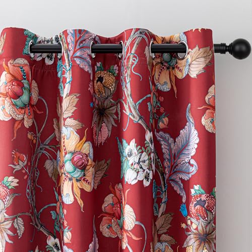 MYSKY HOME 95% Floral Blackout Curtains 63 Inch Length Bedroom Black Out Thermal Insulated Curtain Printed Flower Vintage Style Grommet Window Panels Living Room Kitchen, Pack-2, Terracotta - color: Terracotta, size: 52"W x 63"L (Pack of 2)