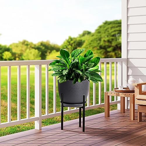 UOUZ 12inch Large Plant Pot, Modern Plastic Planter with High Driange Holes and Saucer for Indoor Outdoor Garden Plants and Flowers, Black - color: Black