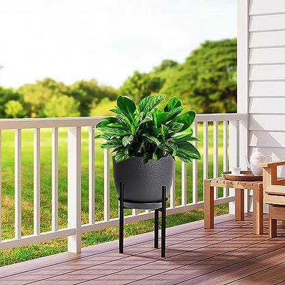 UOUZ 12inch Large Plant Pot, Modern Plastic Planter with High Driange Holes and Saucer for Indoor Outdoor Garden Plants and Flowers, Black - color: Black