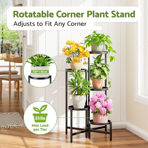 Tall Plant Stand Indoor Outdoor, Corner Metal Flower Pot Stands for Multiple Plants, 5 Tier Heavy Duty Plant Shelf for Patio Garden Balcony Living Room Bedroom - BlackDisk - color: BlackDisk, size: 5-tiers