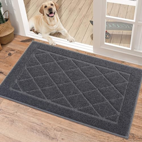 BEQHAUSE Dirt Trapper Door Mat 20" x 32", Doormat Non-Slip, Dark Grey - color: Dark Grey, size: 20" X 32" (Rectangular)