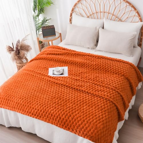 Vessia Flannel Fleece Twin Blanket, 3D Jacquard Burnt Orange Fuzzy and Warm Blanket for Couch, Sofa, Bed, 300GSM Super Soft Touch Cozy Home Decor for All Seasons (60x80 inches) - color: Burntorange, size: 60x80inch