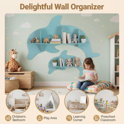 GLACER Floating Shelves for Wall, 2 Pack Kids Corner Bookshelf (Dolphin) - size: 38" x 6" x 27"