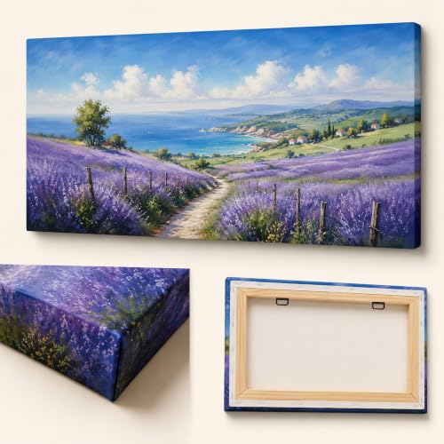 Enartly Purple Lavender Field Canvas Wall Art for Living Room 40" x20 - color: Purple Lavender, size: 40"L x 20"W