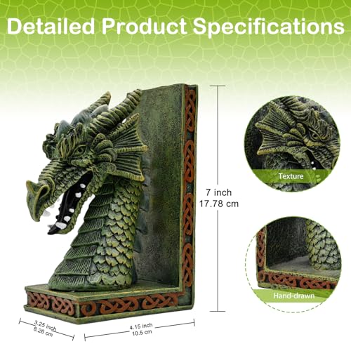 Copper Dragon Bookends for Shelves - 2 Pairs Heavy Book Ends, Objects Home Office Desk Bookshelf Decor - Unique Housewarming Gifts