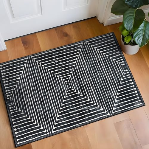 Rugshop Bohemian Stripes Marbella Non-Slip Washable Area Rug Black 2' x 3' - color: Black, size: 2' x 3' (Rectangular)