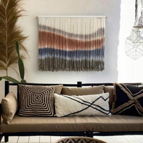 Flber Macrame Wall Hanging Blue Dip Dye for Bedroom 27" W x 19" L - color: Brown and Blue, size: 27"W*19"L