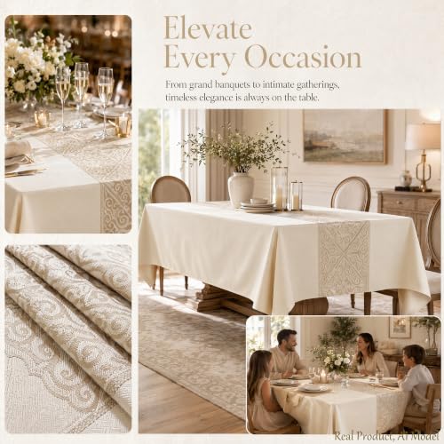 Square Linen Tablecloth Luxury Totem Spillproof Cloth, 55x55 Inch - color: Beige Nel, size: 55"x55"fits 4 seats (table length 31"-37")