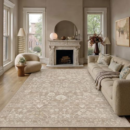 HUGEAR 8x10 Beige Neutral Area Rugs Washable Rug Carpet - color: Beige, size: 8' x 10' (Rectangular)