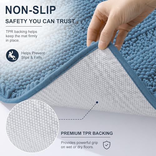 Smiry Thick Chenille Bathroom Rugs 30x20, Absorbent Bath Mat, Airy Blue - color: Airy Blue, size: 30" X 20"