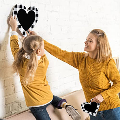 Jetec 3 Pcs Wood Heart Wall Decor Farmhouse Plaque, Black Heart Plaid - style: Rustic