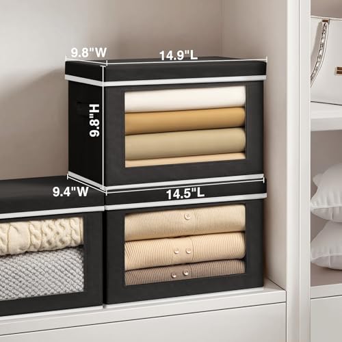 Homsorout Storage Boxes with Lids, Collapsible Storage Bins with Handles, Closet Storage Baskets with Window, Fabric Storage Containers for Organizing Clothes, Towels, Books, 3 Packs, Black - color: Black, size: L(3-Pack)