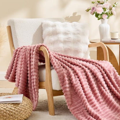 BEDELITE 3D Ribbed Jacquard Pink Fleece Throw Blanket for Couch, 50x70 Inch - color: Dusty Pink, size: Throw XL(50"x70")