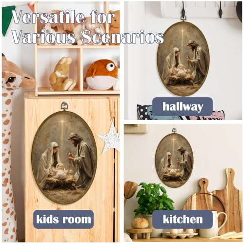 JMENGSSFL Nativity Scene Holy Family Oval Wall Art Holiday Decor 8.6x11.8 - color: Christmas-24
