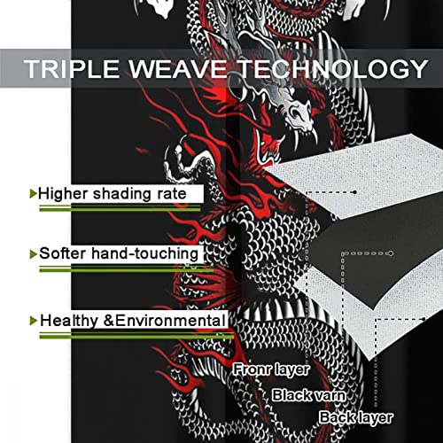 Fantasy Chinese Dragon Curtains - Cool Retro Black Red Japanese Anime Dragon Window Treatment Room Darkening Blackout Curtains Thermal Insulated Grommet Curtains 2 Panels 54L x 21W - color: Fantasy Chinese Dragon, size: 42"W x 54"L (Pack of 1)