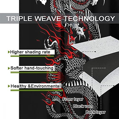 Fantasy Chinese Dragon Curtains - Cool Retro Black Red Japanese Anime Dragon Window Treatment Room Darkening Blackout Curtains Thermal Insulated Grommet Curtains 2 Panels 54L x 21W - color: Fantasy Chinese Dragon, size: 42"W x 54"L (Pack of 1)