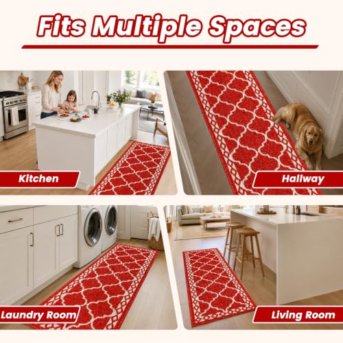 3 Piece Kitchen Rugs, Non Slip Waterproof Mats for Home(Red) - color: Red, size: 3-SET