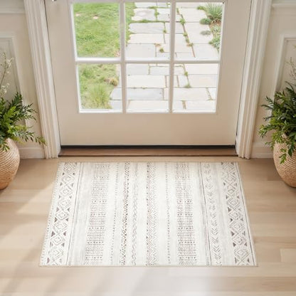 cotiled Washable 2x3 Entryway Rugs: Boho Moroccan Soft Small Rug - color: Light Brown/Cream, size: 2' x 3' (Rectangular)