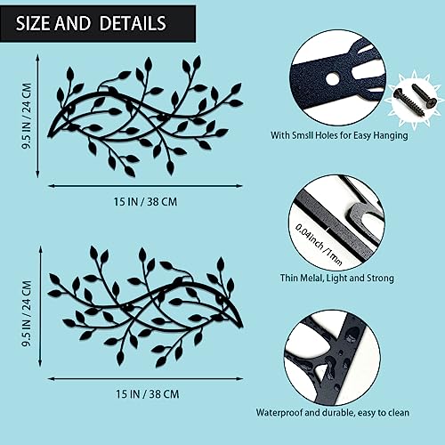 Metal Tree Leaf Wall Decor, Olive Branch Art Bed Hanging Sculptures. - color: Olive Branch-Black