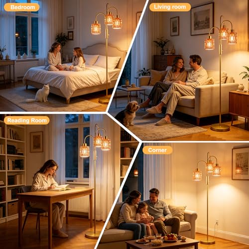 Red Glass Floor Lamp 3-Light 70" Gold Dimmable Modern Tall Standing Lamps - color: Deep Red Cylinder-Gold