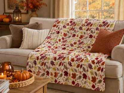 Fall Leaves Soft Fleece Throw Blanket, Red Yellow Brown Beige Colors, 50x70 - color: Colorful Leaves