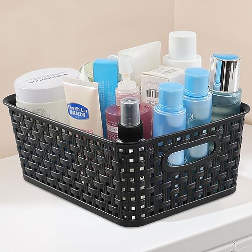 Sandmovie Black Plastic Rattan Storage Baskets, 6 Packs - color: Black