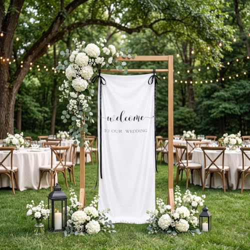 Tingjoo 27x78" Wedding Banner White, Black Backdrop Bow Hanging - color: White, Black, style: Wedding