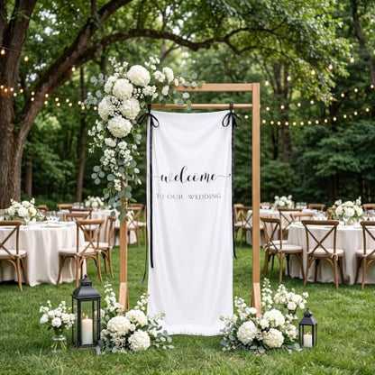 Tingjoo 27x78" Wedding Banner White, Black Backdrop Bow Hanging - color: White, Black, style: Wedding
