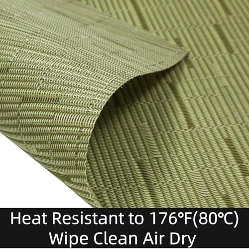 SHACOS PVC Woven Vinyl Wedge Placemats Set of 4 Round Table Placemats Wipe Clean Heat Resistant Round Table Mats (4, Green) - color: Green