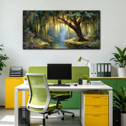 MXUNYZ Green Willow Tree Picture for Living Room Botanical Nature Painting - color: Green, size: 48"L x 24"W