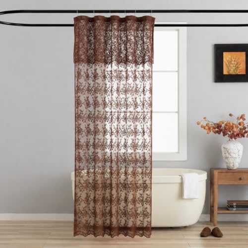 TUDECO Brown Lace Stall Shower Curtains for Narrow Bathroom, 36''W x 72''L - color: Dark Brown, size: 36"W x 72"L (Pack of 1)