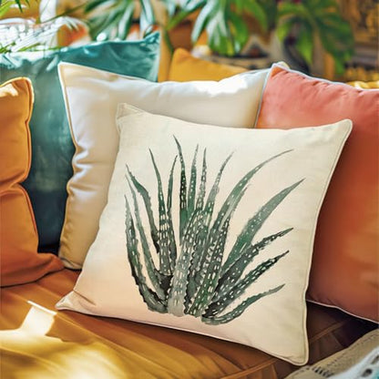 Fahrendom Tropical Plant Decorative Throw Pillow Covers 18x18 Set of 4 - color: Ferns