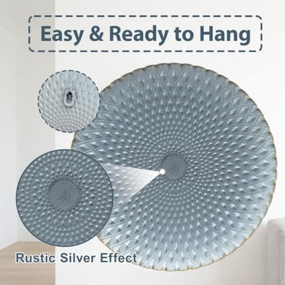 Novbvia Metal Flower Wall Sculpture Decor, 9.8'' Grey Round Embossed Art - color: C-Grey