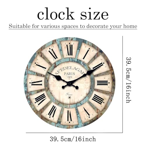 Retro Rustic Wooden Wall Clocks for Living Room 16 Inch - color: Blue1, size: 16 Inch