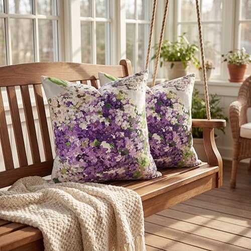 Decorative Pillow Covers 18x18 Set of 2, Velvet Purple Hydrangea Covers - color: Purple