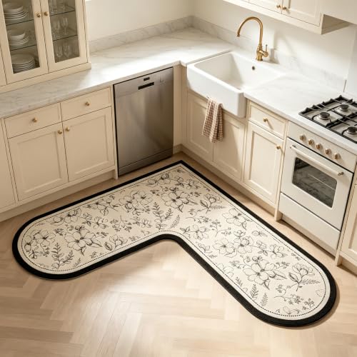 L-Shaped Corner Kitchen Rug 100 x 100 x 45cm, Non-Slip Water Absorbent Floor Mat, Washable Anti-Fatigue Standing Carpet, Practical Floor Rug for Kitchen Sink, Counter and Household Corner Use