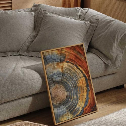 BingruiArt Faux Wood Tree Ring 03 Canvas Wall Art 16x24 Framed - color: Tree Ring - 03, size: 36"L x 24"W
