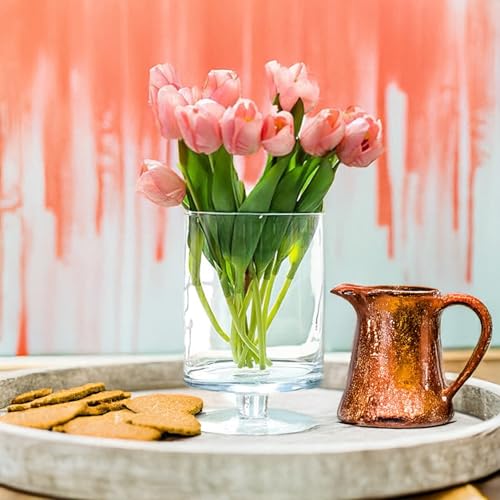 WGVI Clear Glass Pedestal Hurricane Candle Holder, 4.65" W, 7.9" H, Decorative Vase for Pillar Candles, Short Stemmed Candleholder Cylinder, Tabletop Centerpieces, Home Décor, Elegant Design, 1 Piece - size: 8" H