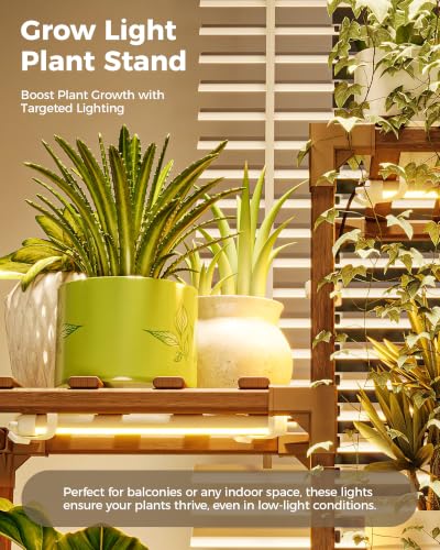 Bamworld Plant Stand with Grow Lights, 11 Tier Tall Large Wood Plant Shelf - color: Brown, size: 11 Tiers - Pro